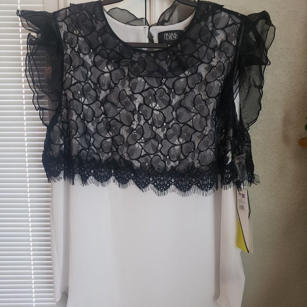 Prabal Gurung for Target Black and White Lace Ruffle Top NWT